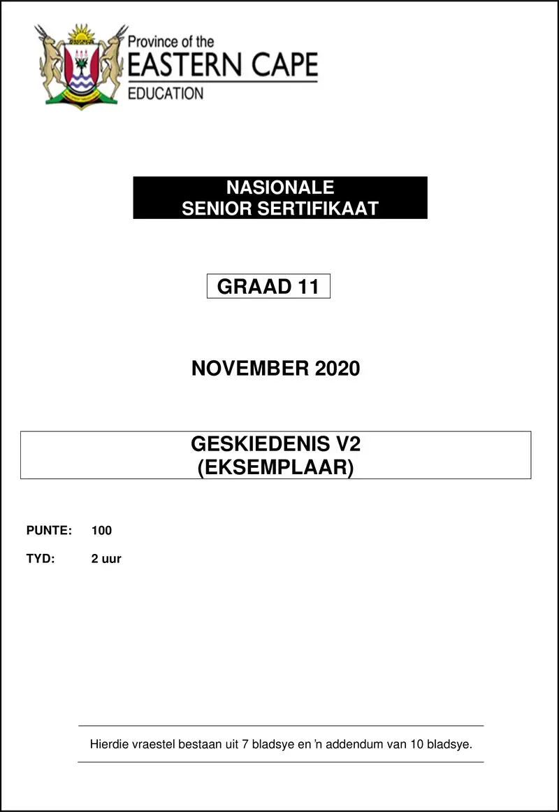Grade 11 History past paper 2020 – history p2 gr11 qp nov2020 afr