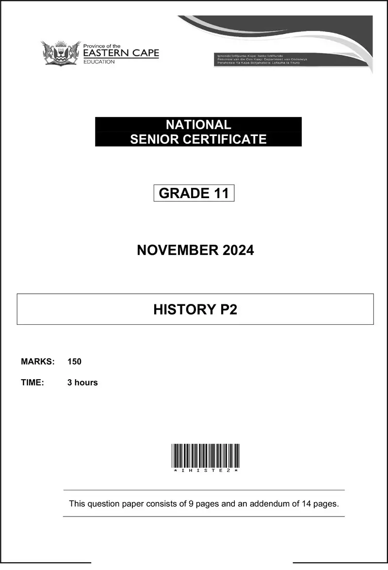 Grade 11 History past paper 2024 – history p2 qp gr11 nov 2024 eng d