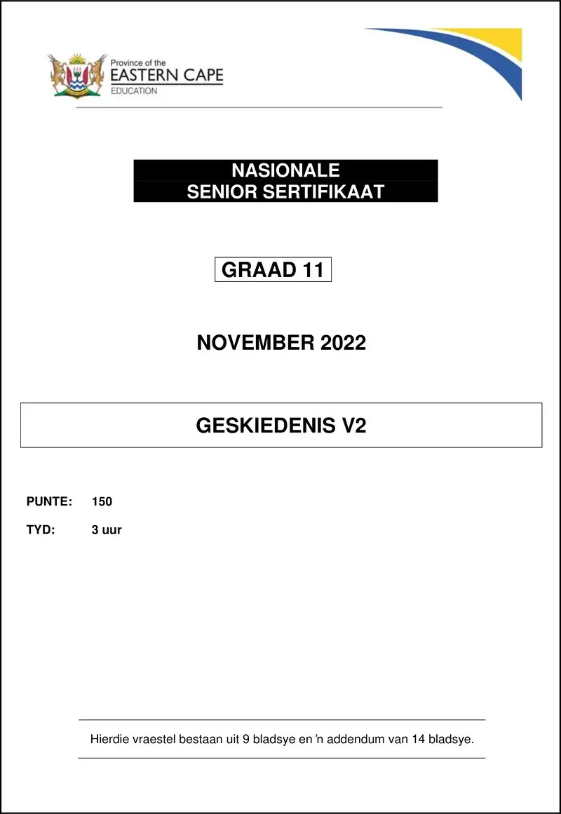 Grade 11 History past paper 2022 – history p2 qp gr11 nov2022 afr