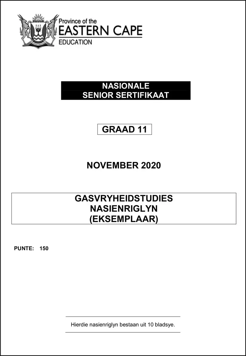 Grade 11 Gasvryheidstudies past paper 2020 – hospitality studies memo gr11 nov2020 afr d