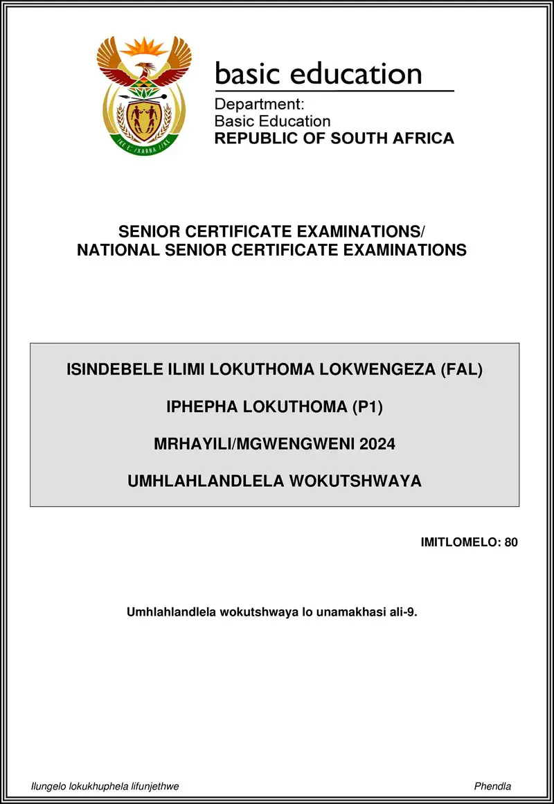 Isindebele Fal P1 May June 2024 Mg