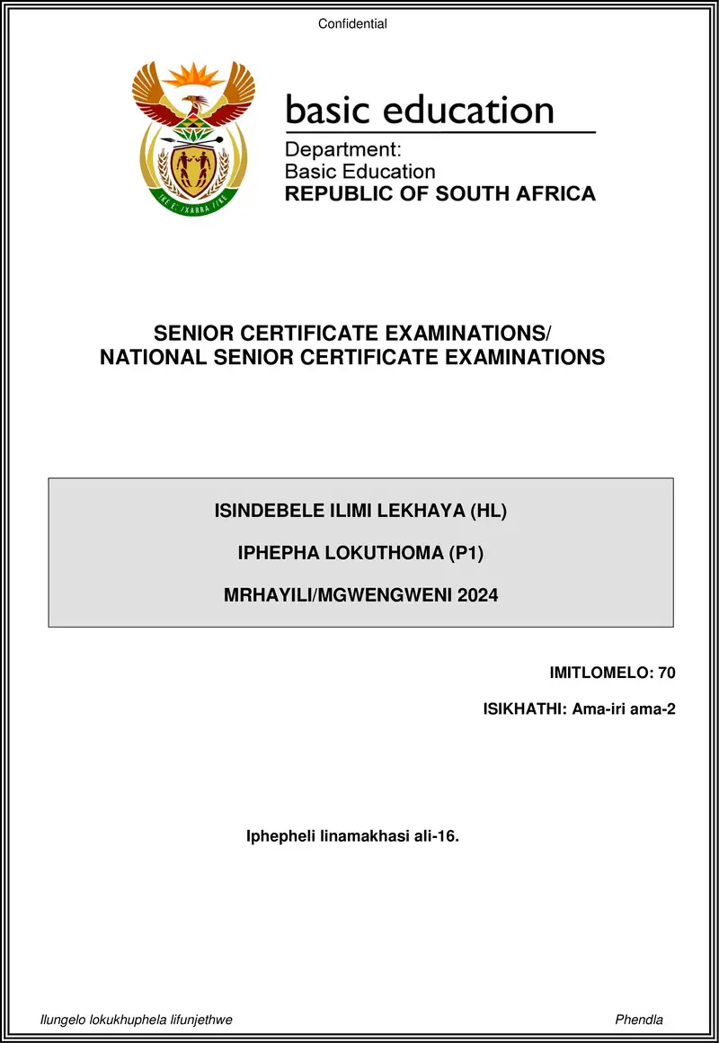 Isindebele Hl P1 May June 2024