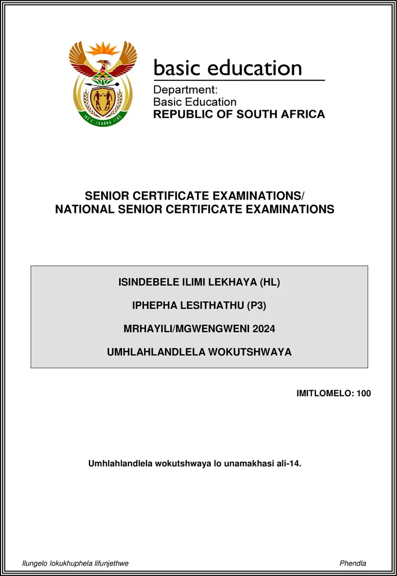 Isindebele Hl P3 May June 2024 Mg