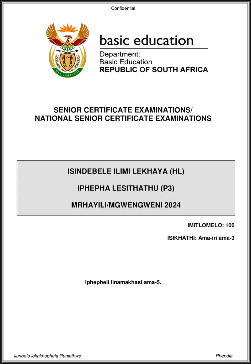 Isindebele Hl P3 May June 2024