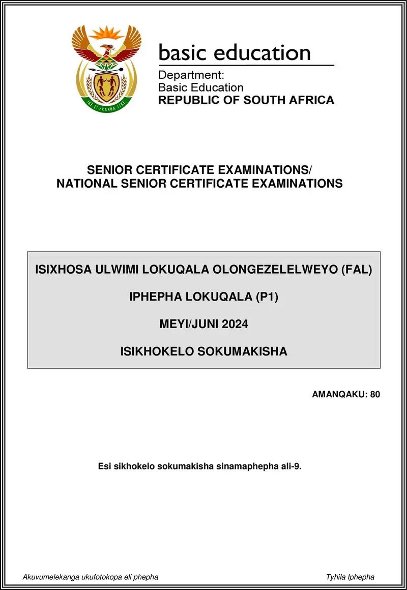 Isixhosa Fal P1 May June 2024 Mg