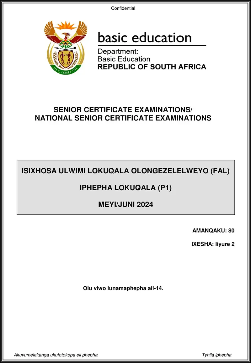 Isixhosa Fal P1 May June 2024