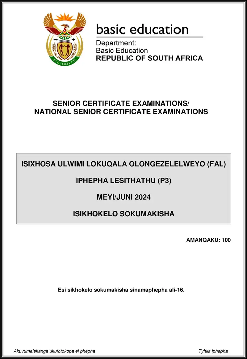 Isixhosa Fal P3 May June 2024 Mg