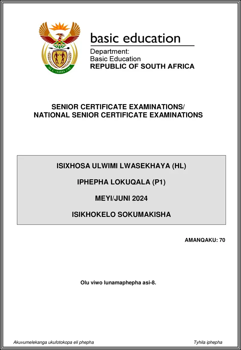Isixhosa Hl P1 May June 2024 Mg
