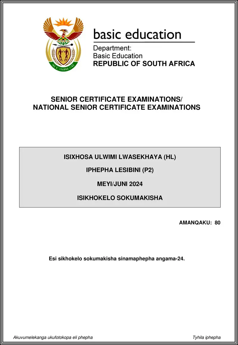 Isixhosa Hl P2 May June 2024 Mg