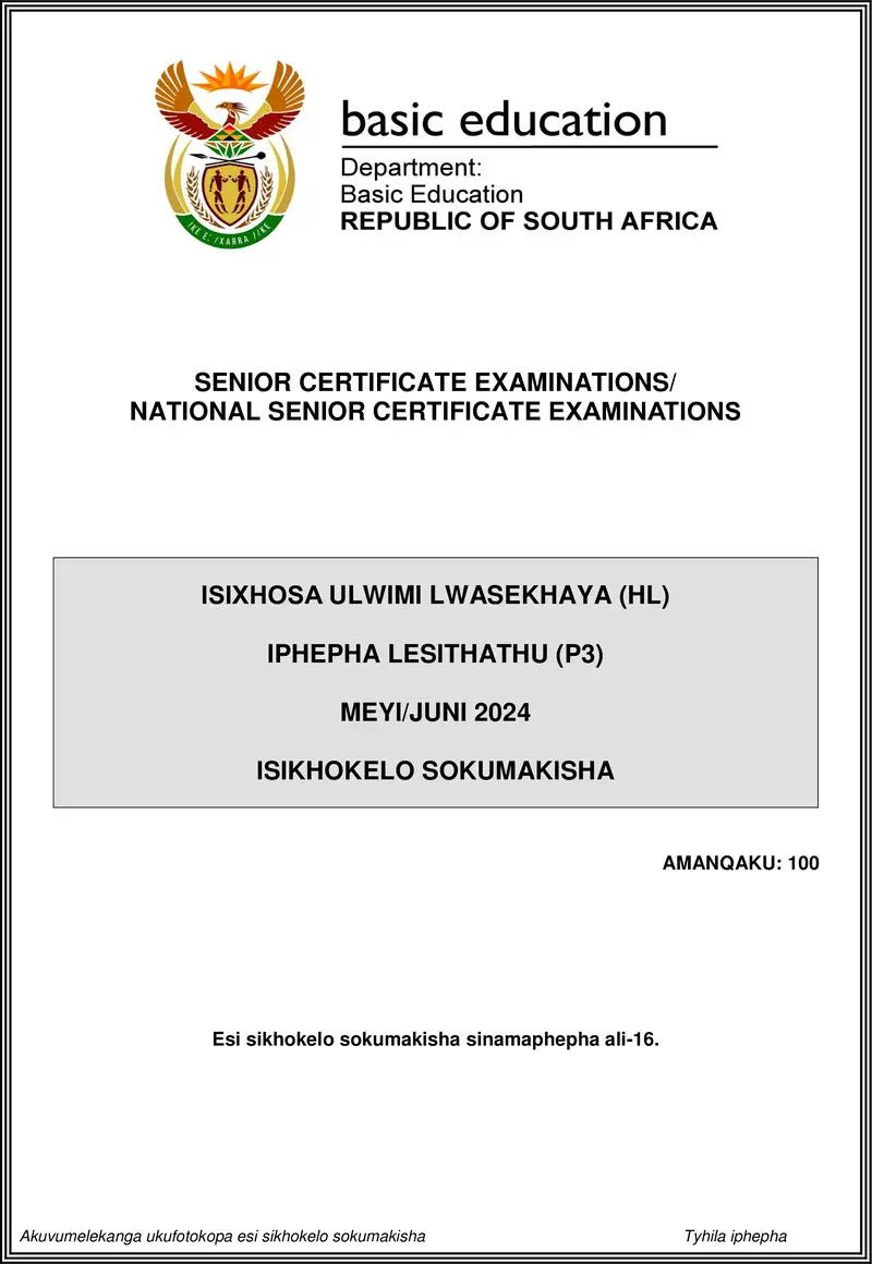 Isixhosa Hl P3 May June 2024 Mg