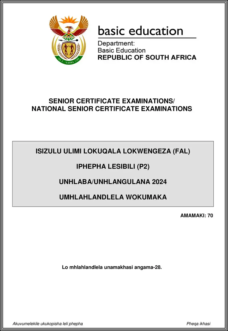 Isizulu Fal P2 May June 2024 Mg