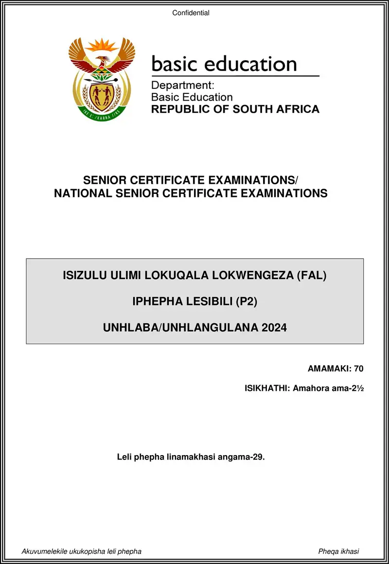 Isizulu Fal P2 May June 2024