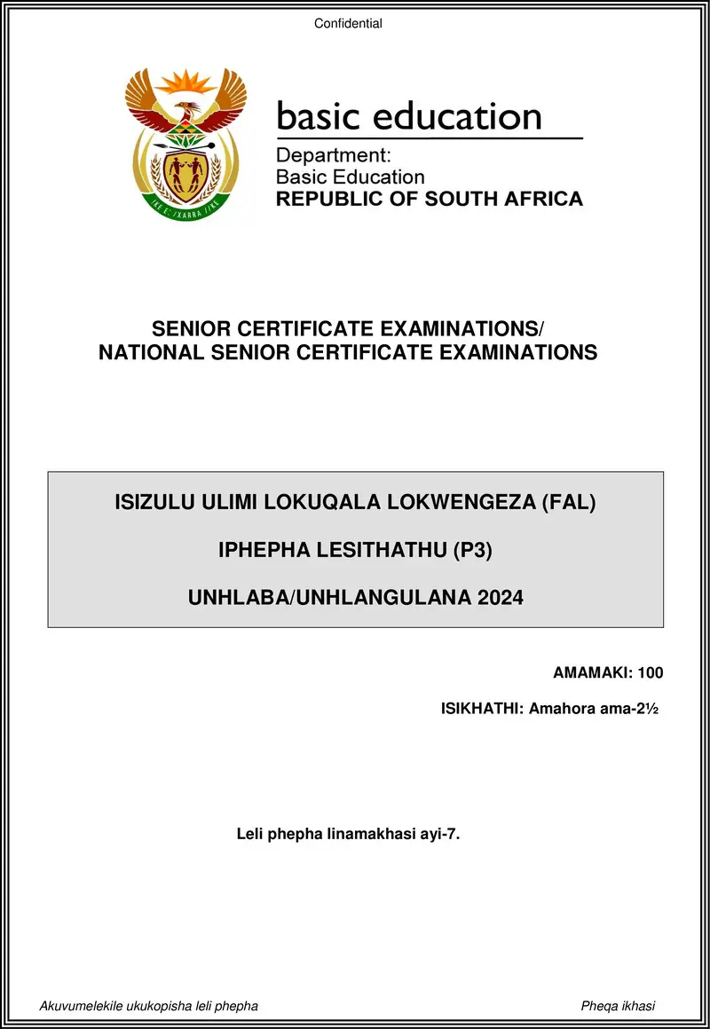 Isizulu Fal P3 May June 2024