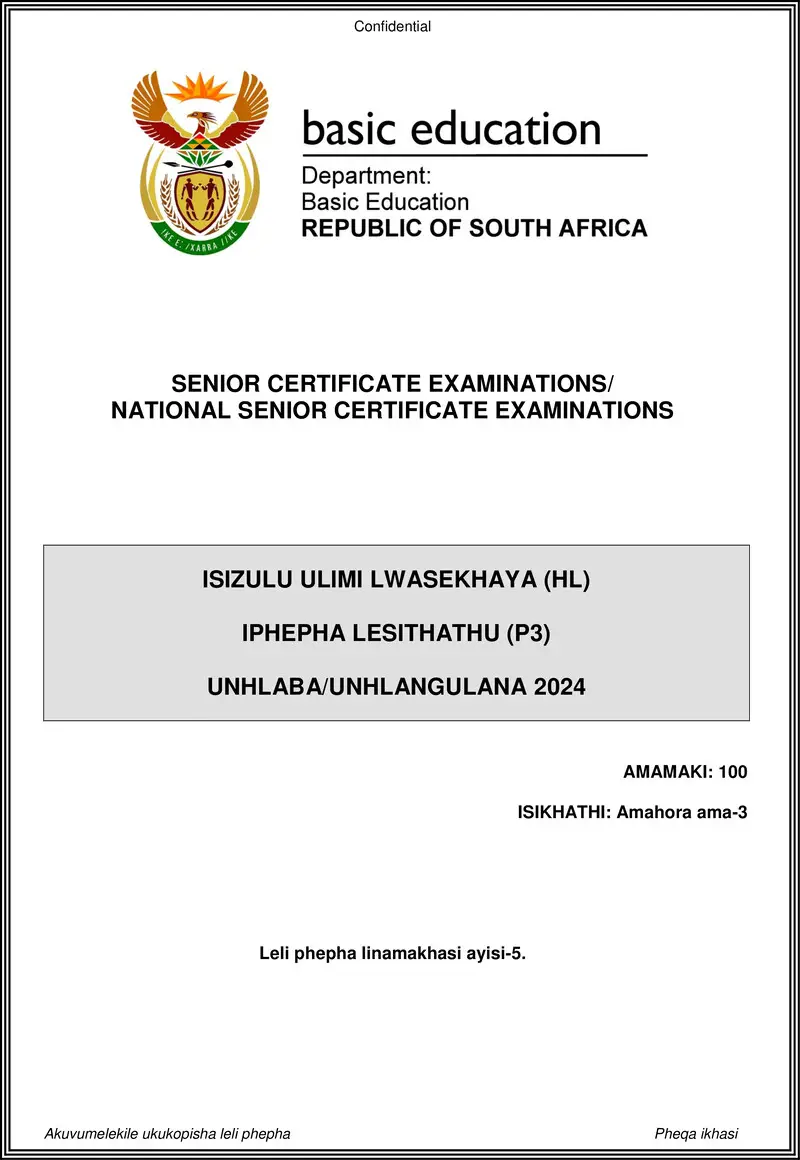Isizulu Hl P3 May June 2024