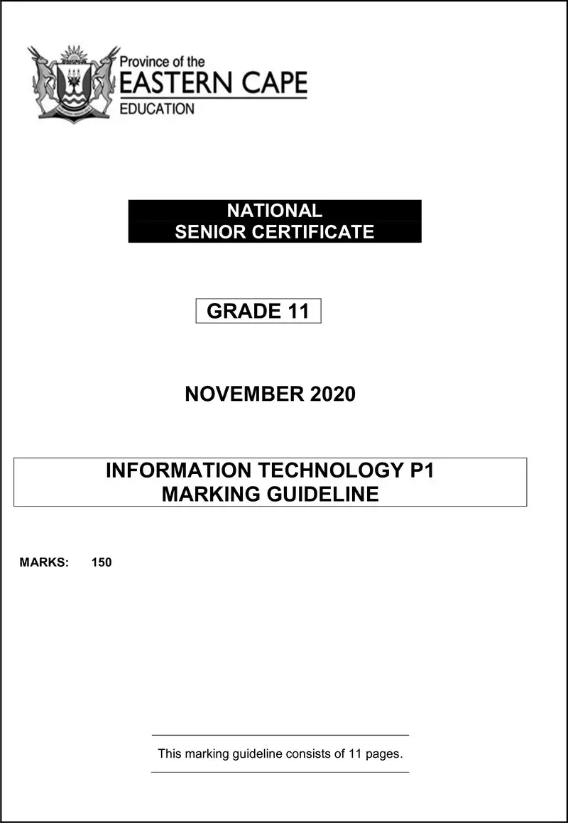 Grade 11 Information Technology past paper 2020 – it p1 memo gr11 nov2020 eng d