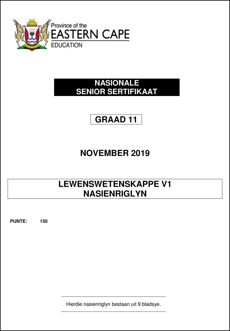 Grade 11 Life Sciences past paper 2019 – life sciences p1 gr11 memo nov2019 afr