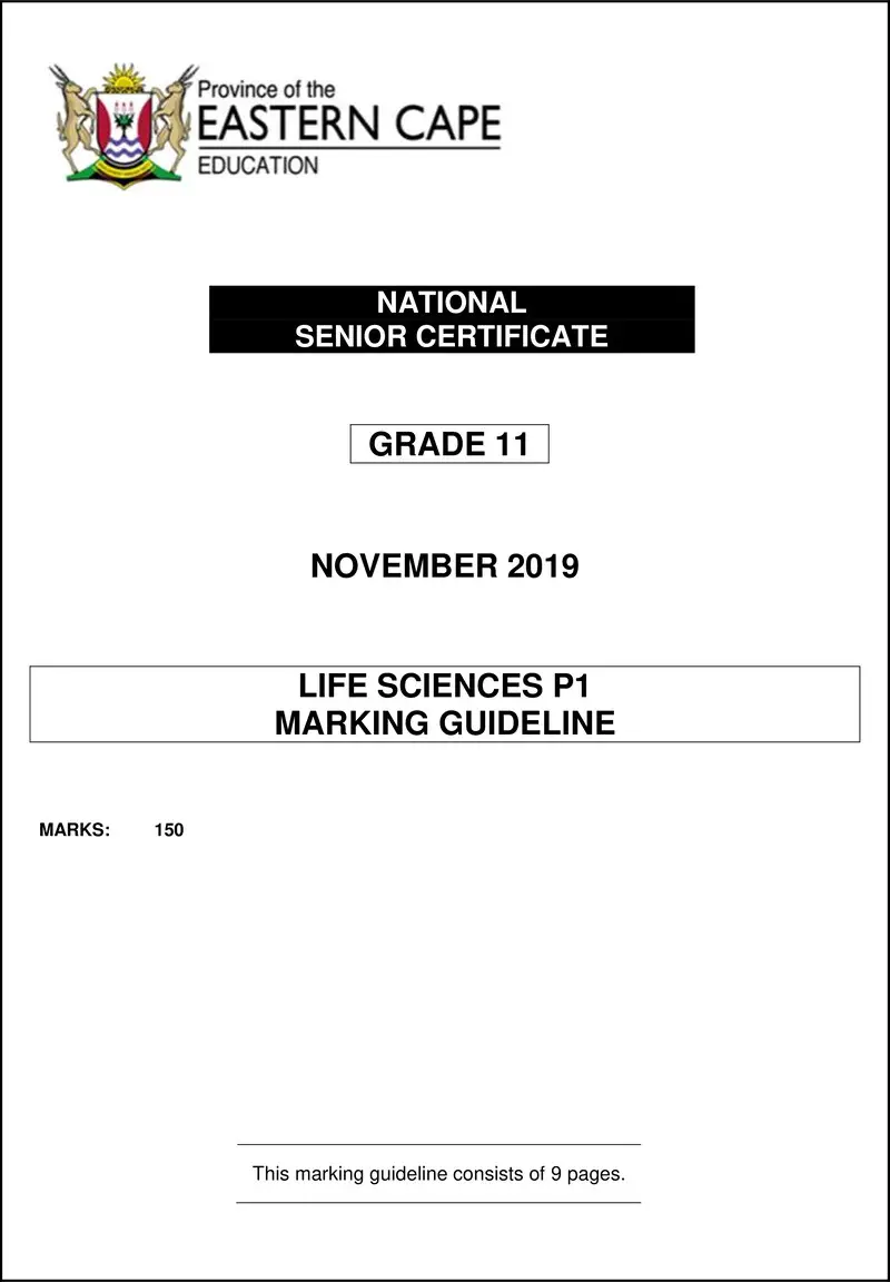 Grade 11 Life Sciences past paper 2019 – life sciences p1 gr11 memo nov2019 eng latest