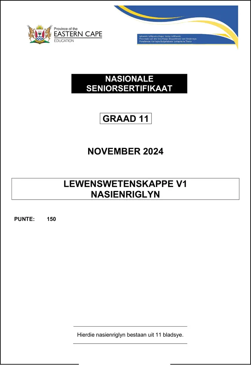 Grade 11 Life Sciences past paper 2024 – life sciences p1 gr11 memo nov2024 afr
