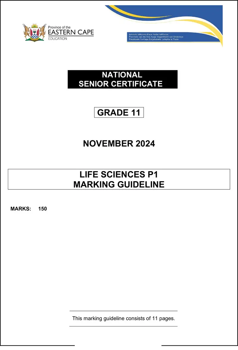 Grade 11 Life Sciences past paper 2024 – life sciences p1 gr11 memo nov2024 eng