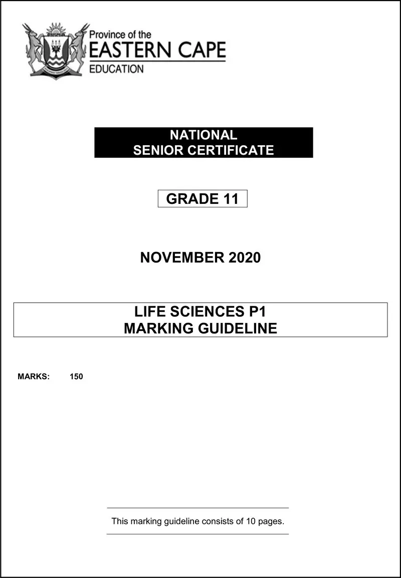 Grade 11 Life Sciences past paper 2020 – life sciences p1 memo gr11 nov 2020 eng d