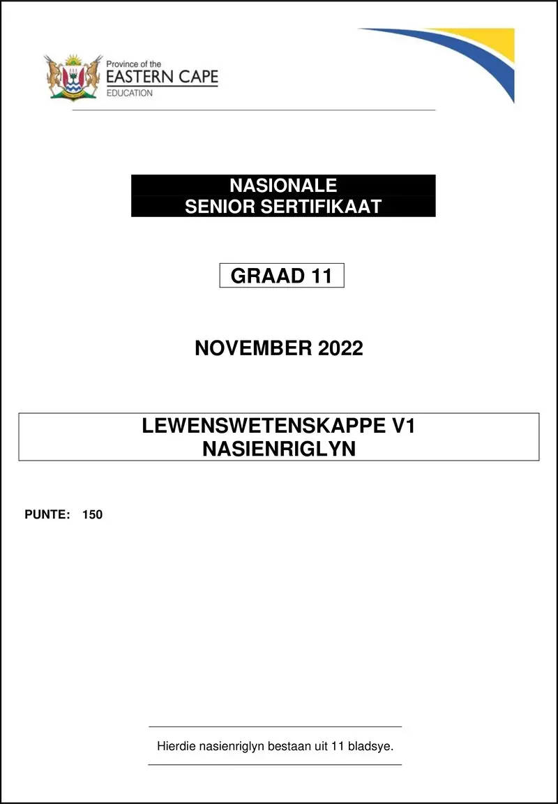 Grade 11 Life Sciences past paper 2022 – life sciences p1 memo gr11 nov2022 afr