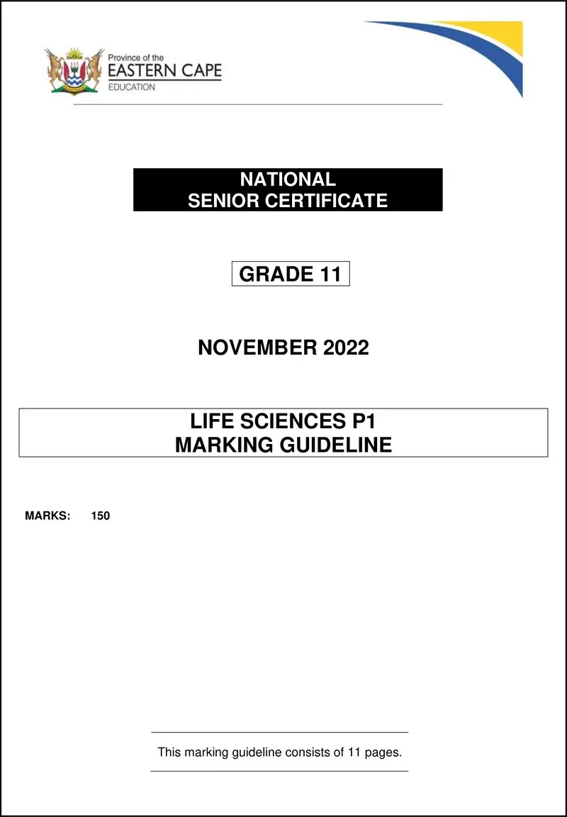 Grade 11 Life Sciences past paper 2022 – life sciences p1 memo gr11 nov2022 eng