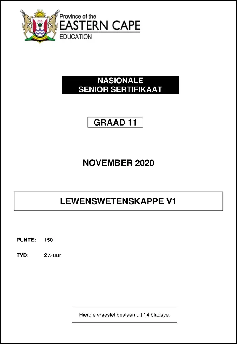 Grade 11 Life Sciences past paper 2020 – life sciences p1 qp gr11 nov 2020 afr