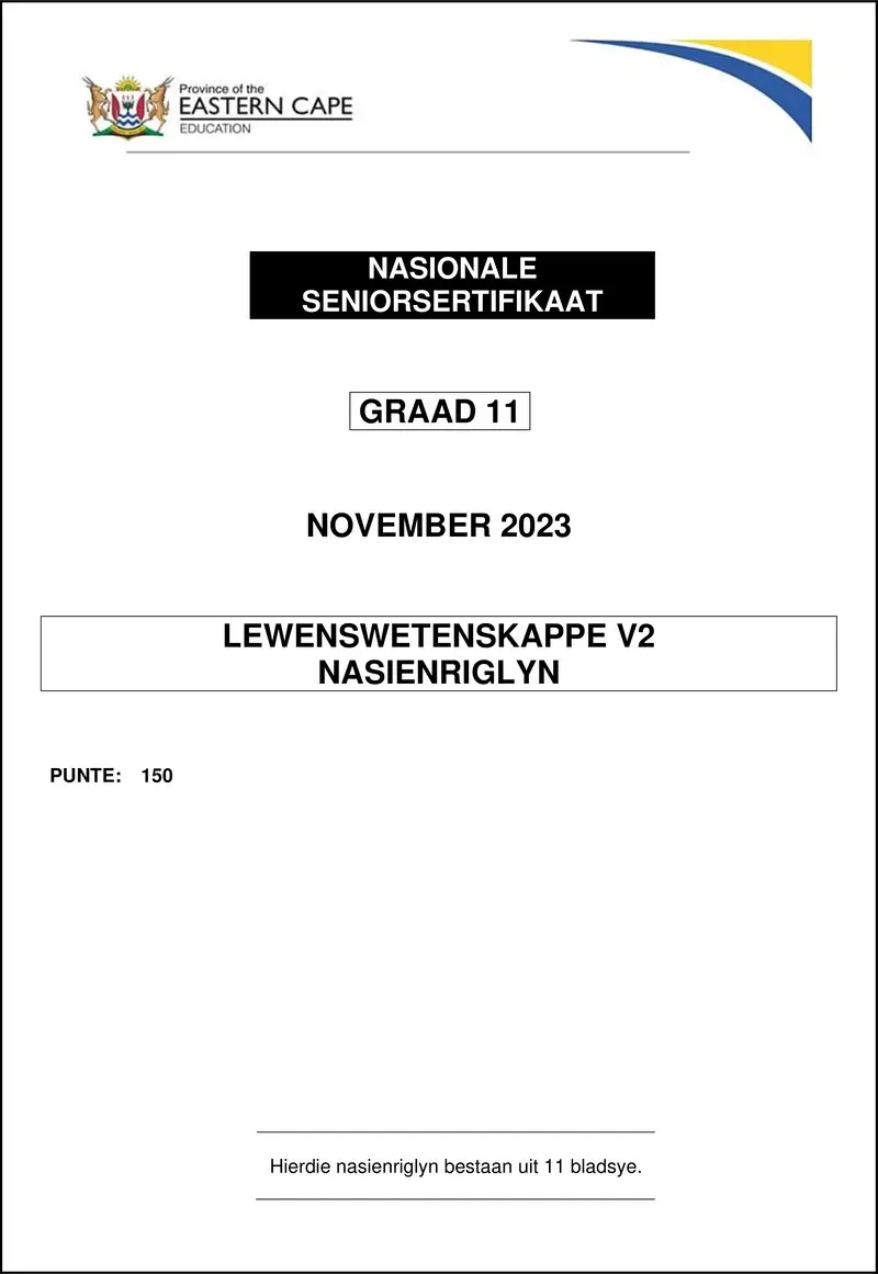 Grade 11 Life Sciences past paper 2023 – life sciences p2 gr11 memo nov 2023 afr