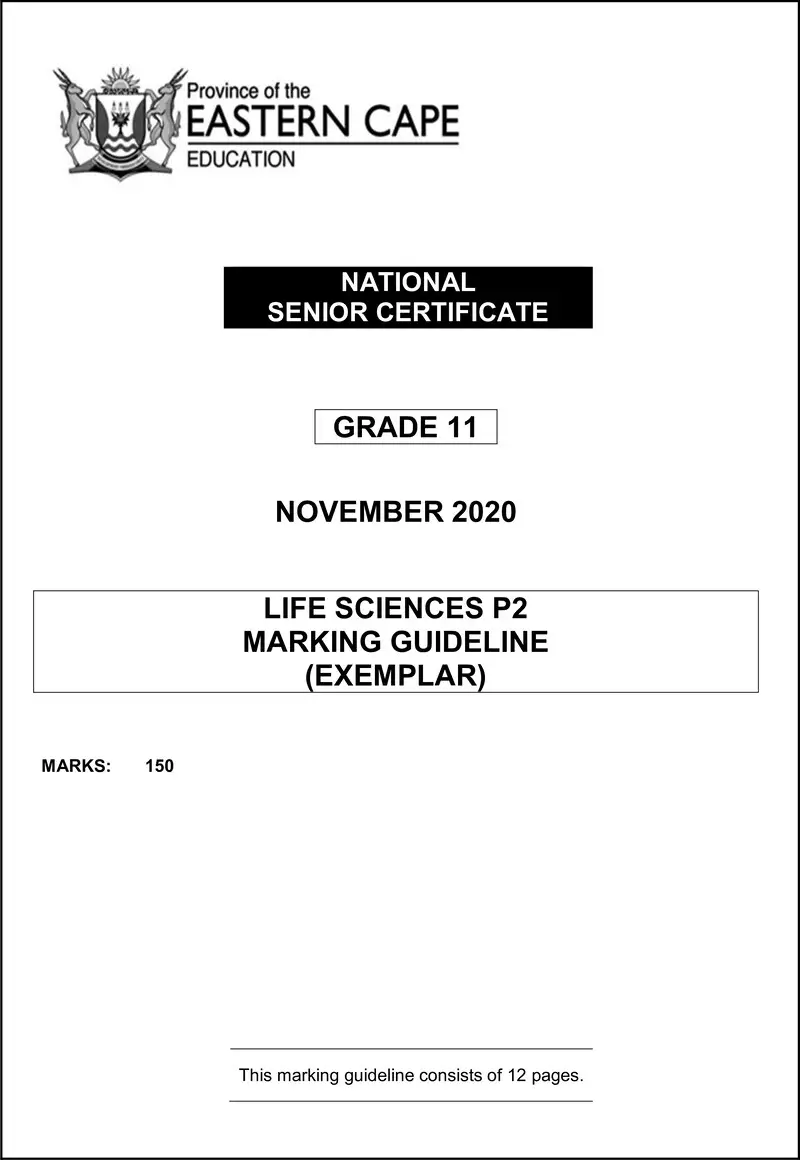 Life Sciences P2 Memo Gr11 Nov2020 End D
