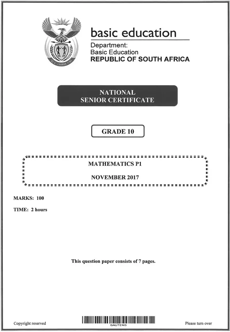 Mathematics P1 Grade 10 Nov 2017 Eng