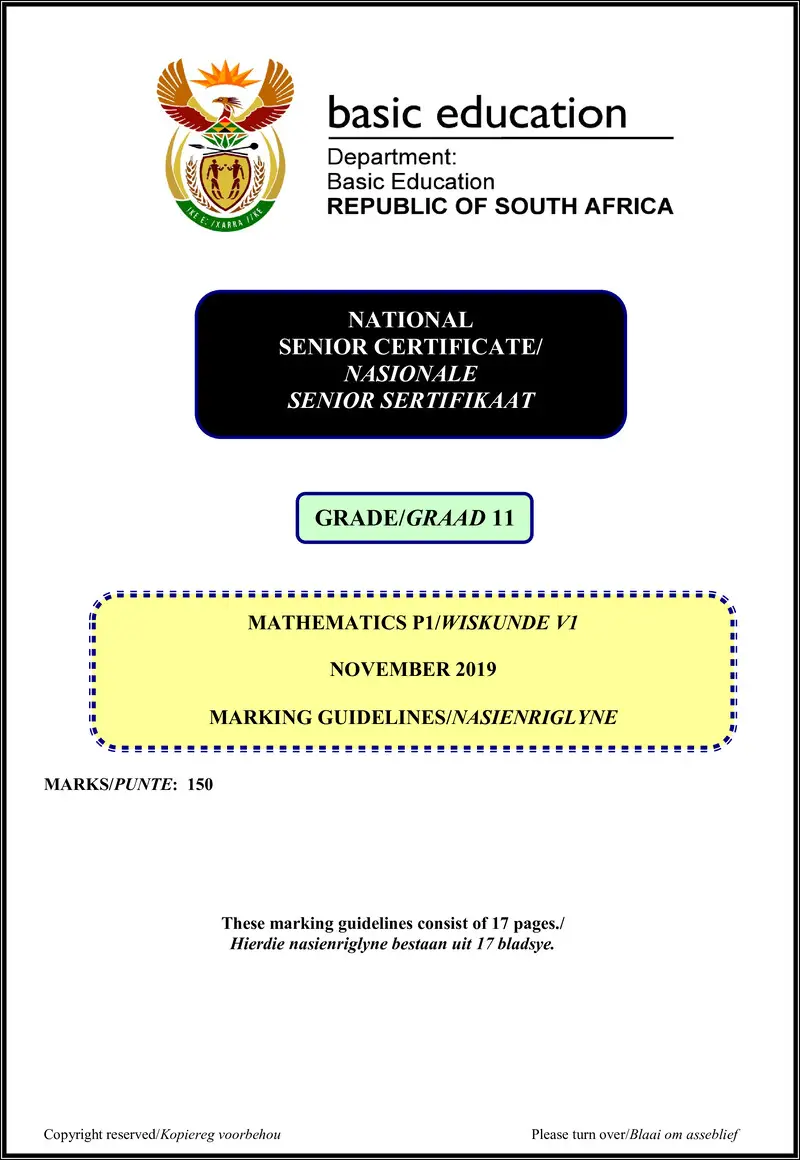 Grade 11 Mathematics past paper 2019 – mathematics p1 grade 11 nov 2019 memo afr eng