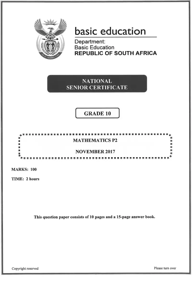 Grade 10 Mathematics past paper 2017 – mathematics p2 grade 10 nov 2017 eng