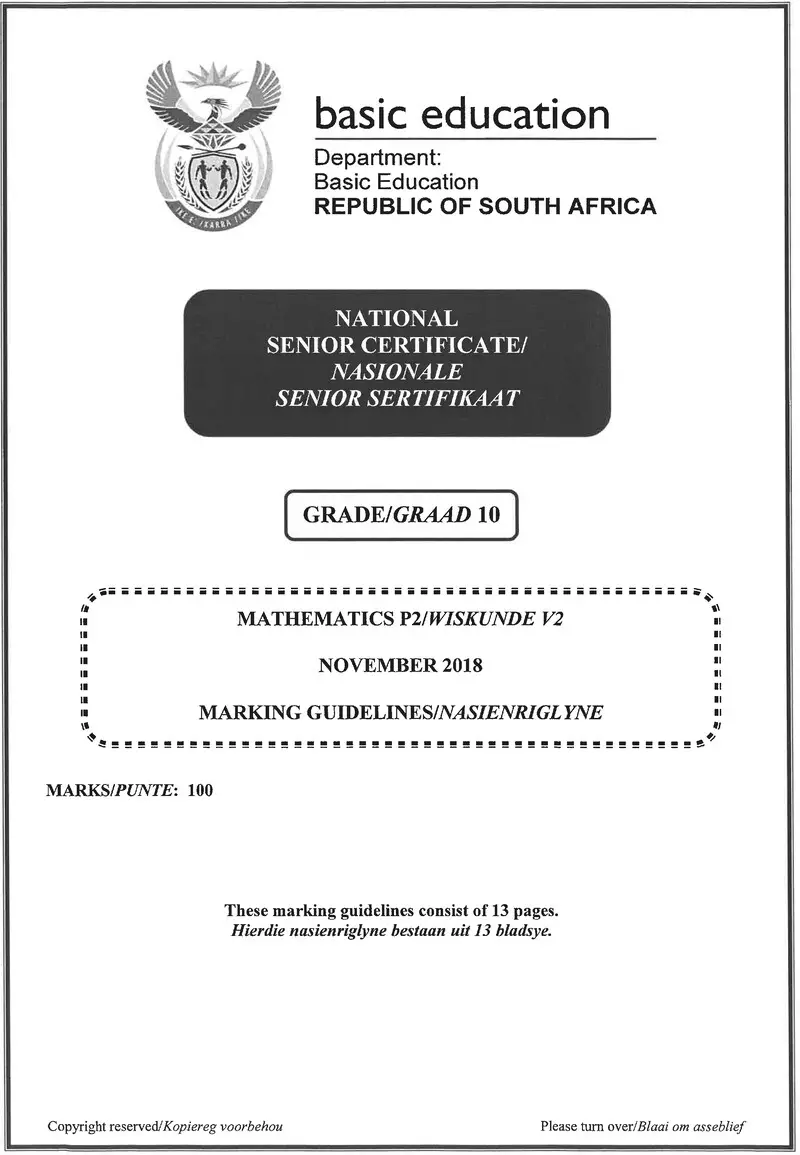 Mathematics P2 Grade 10 Nov 2018 Memo Eng Afr