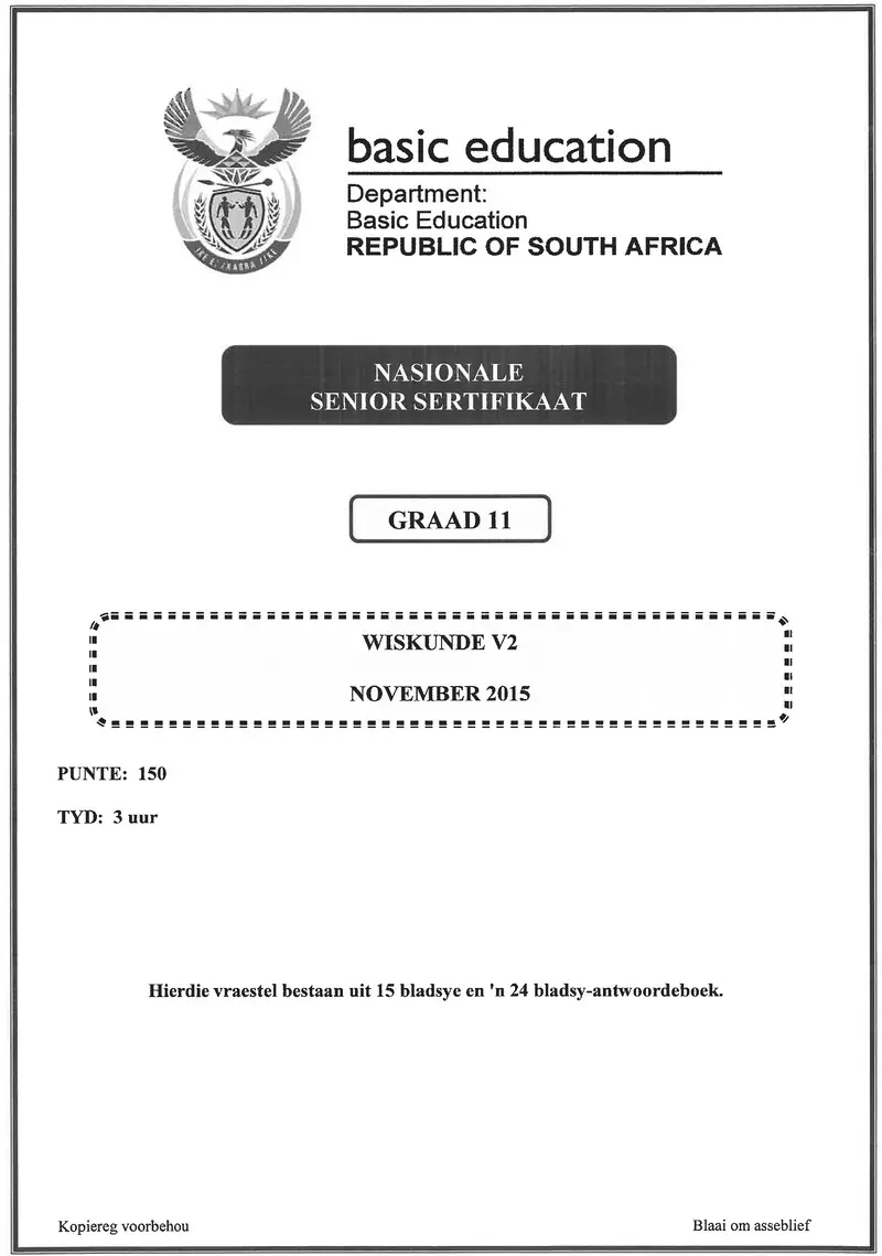 Grade 11 Mathematics past paper 2015 – mathematics p2 grade 11 nov 2015 afr