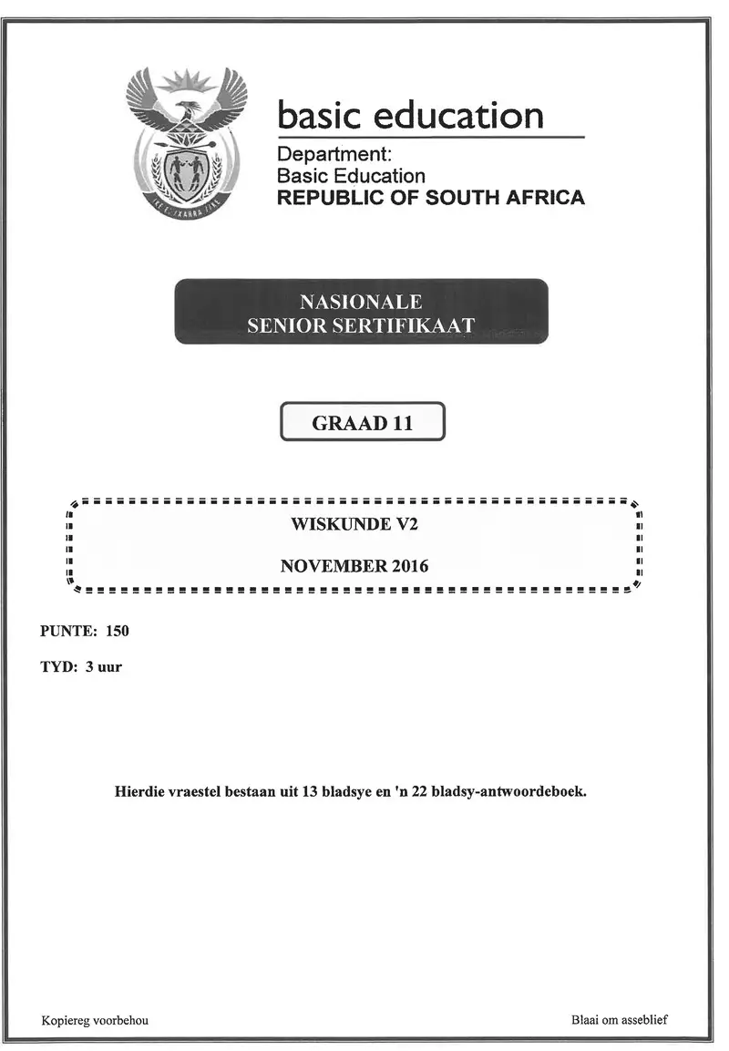 Grade 11 Mathematics past paper 2016 – mathematics p2 grade 11 nov 2016 afr