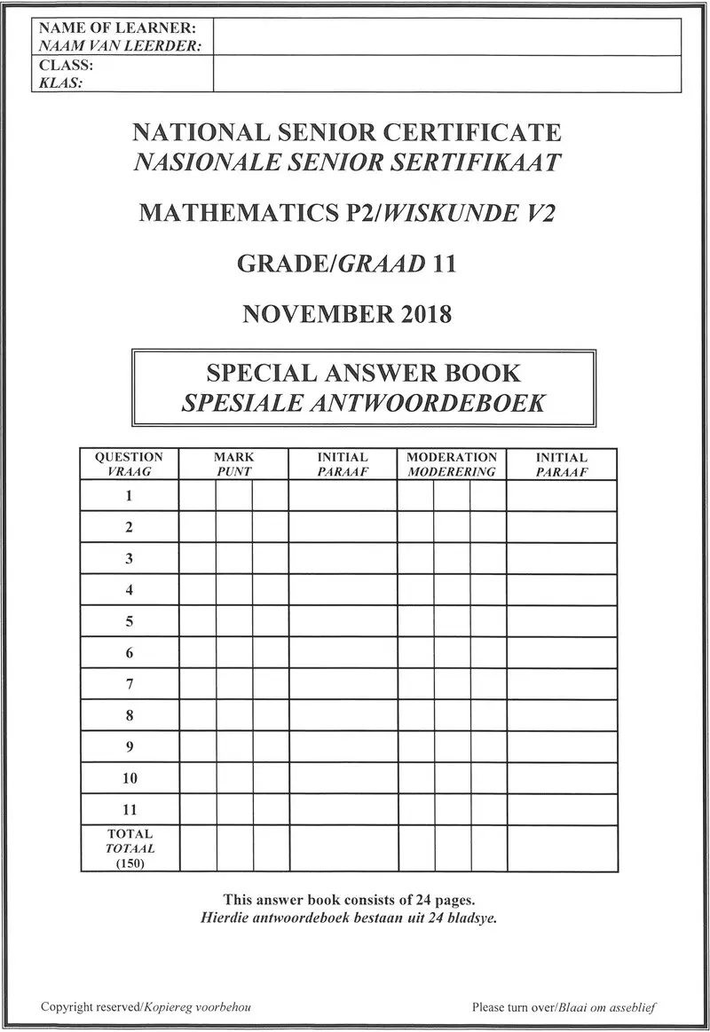 Mathematics P2 Grade 11 Nov 2018 Answer Book Eng Afr