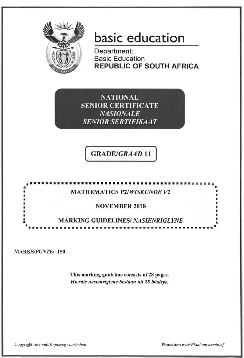 Mathematics P2 Grade 11 Nov 2018 Memo Eng Afr