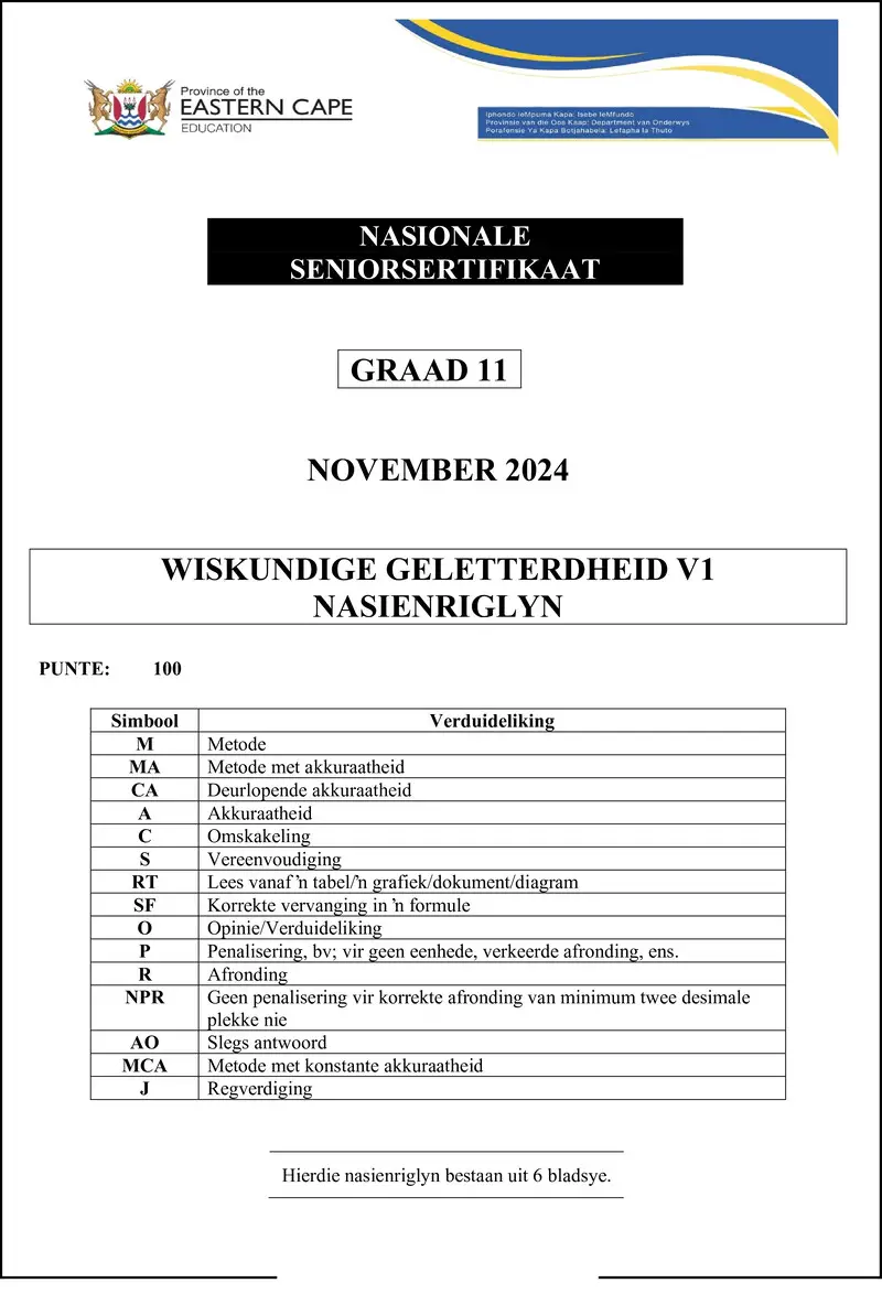 Maths Lit P1 Memo Gr11 Nov2024 Afr