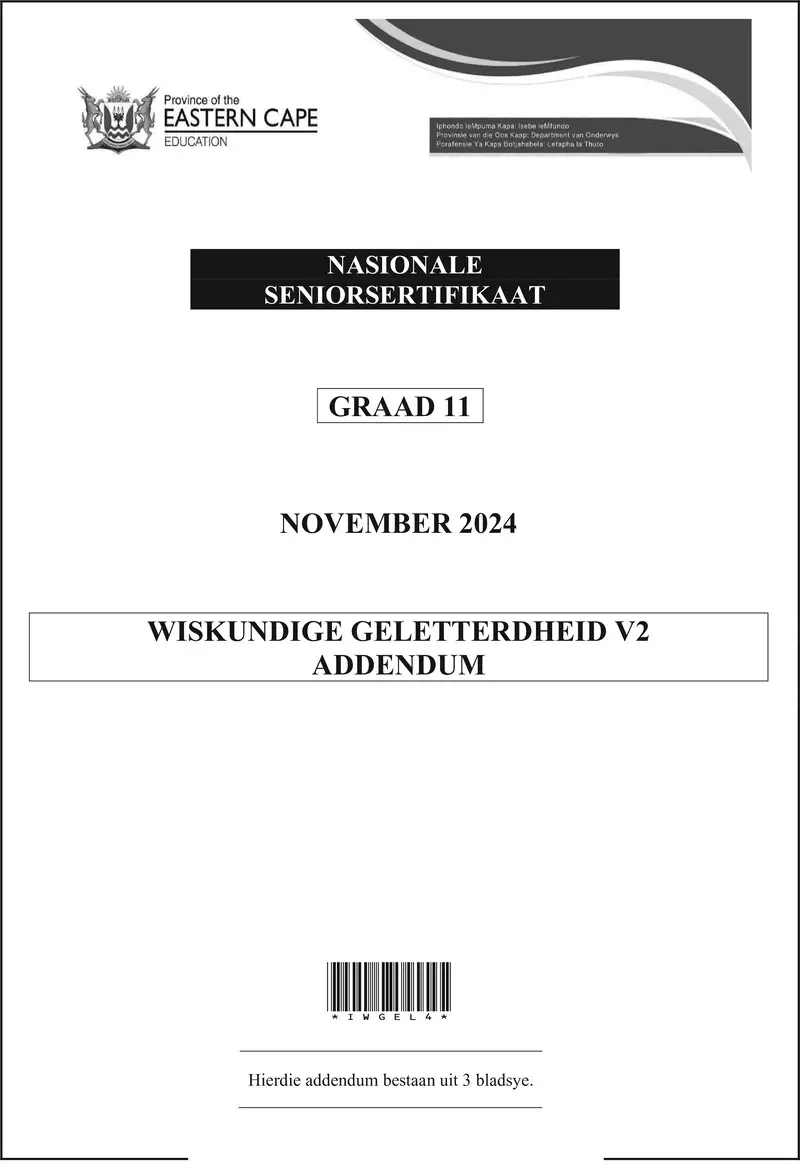 Grade 11 Wiskundige Geletterdheid past paper 2024 – maths lit p2 add gr11 nov 2024 afr d