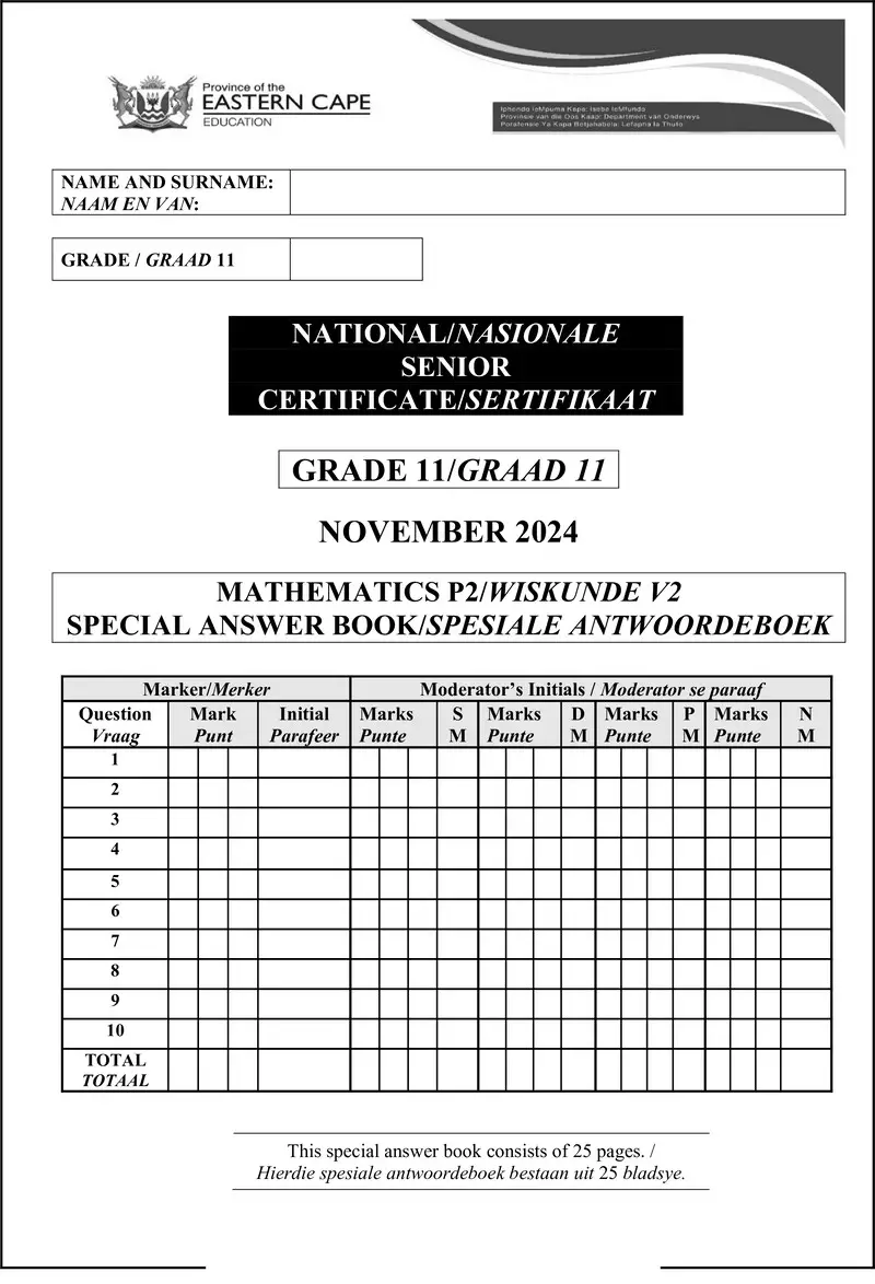 Maths P2 Answer Book Gr11 2024 Eng Afr D