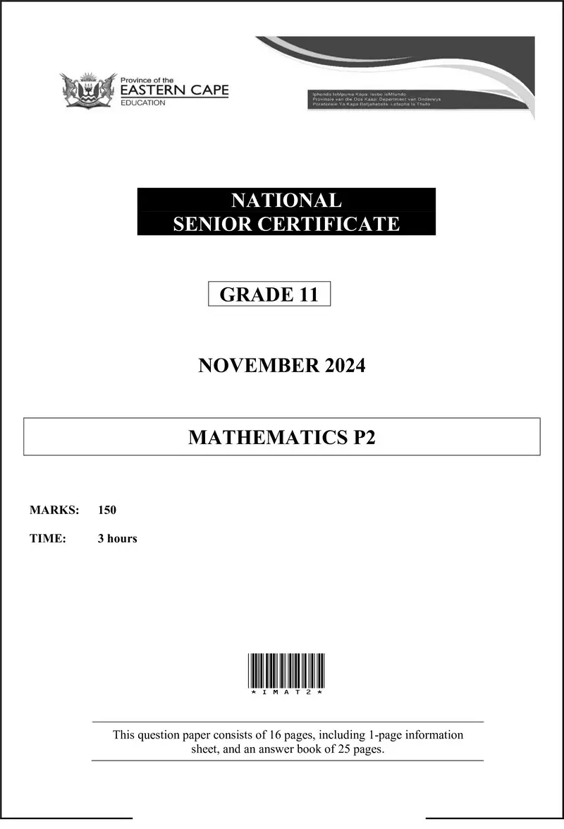 Grade 11 Mathematics past paper 2024 – maths p2 qp gr11 2024 eng d