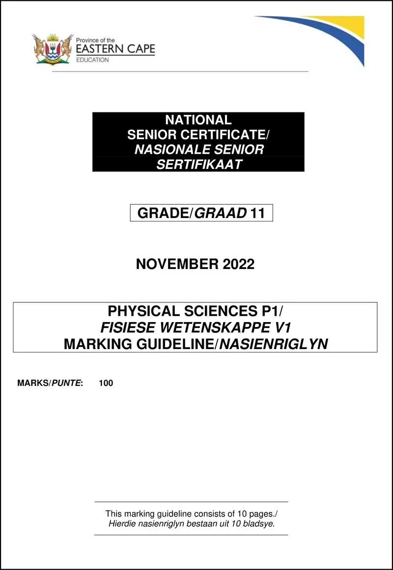 Phys Sciences P1 Gr12 Memo Nov 2022 Afr English