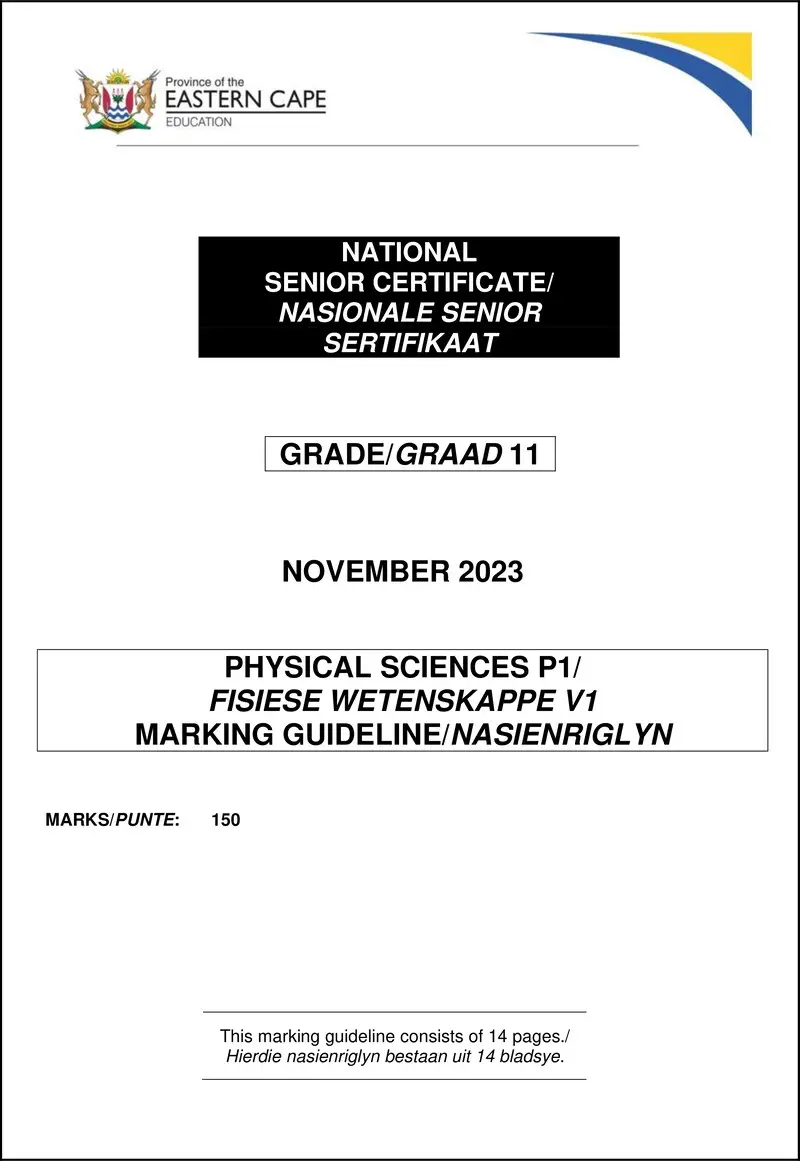 Phys Sciences P1 Gr12 Memo Nov 2023 Afr Engl