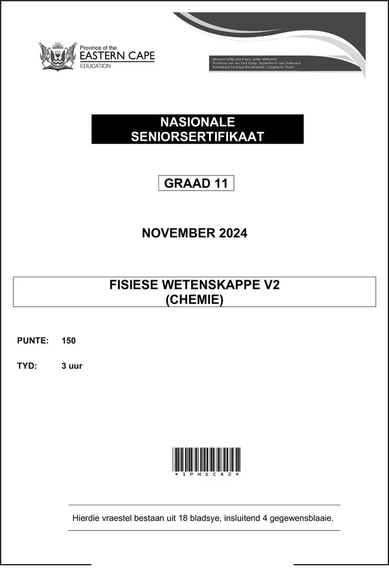 Grade 11 Fisiese Wetenskappe past paper 2024 – physical sc p2 qp gr11 nov 2024 mod 2 afr d