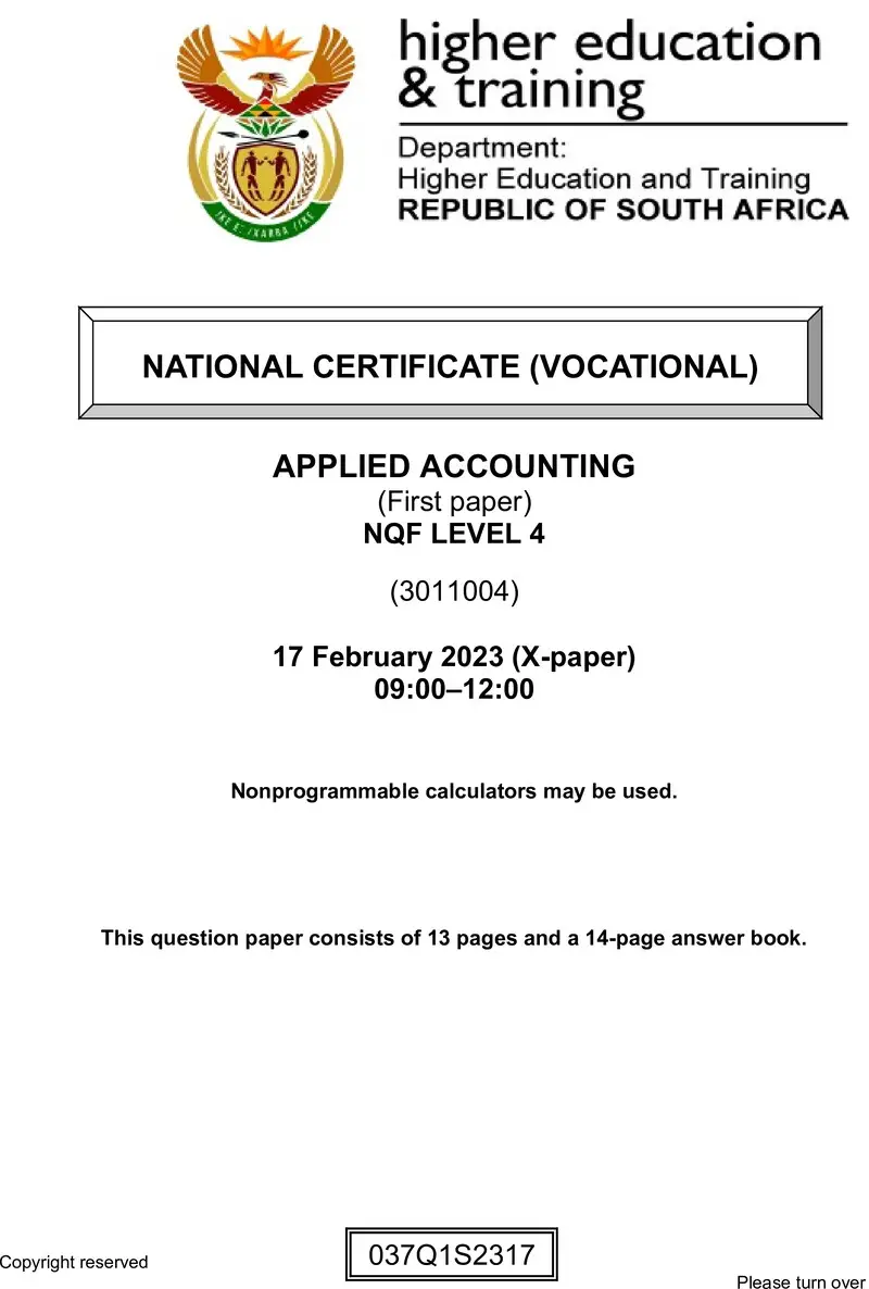 Applied Accounting L4 P1 QP Supp Feb 2023 preview
