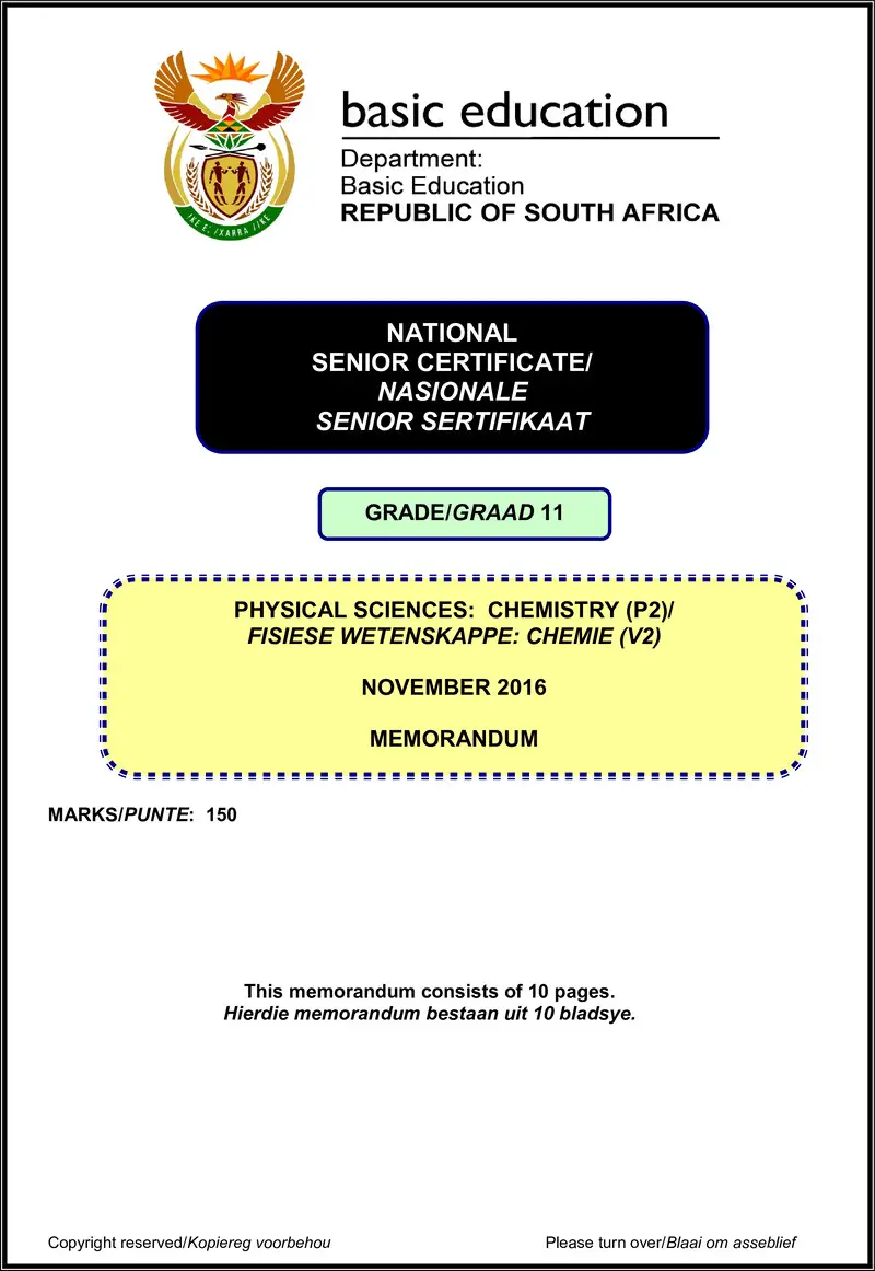 Physical Sciences P2 Grade 11 Nov 2016 Memo Eng Afr