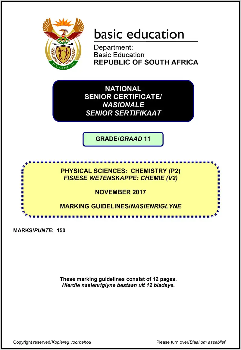 Physical Sciences P2 Grade 11 Nov 2017 Memo Afr Eng