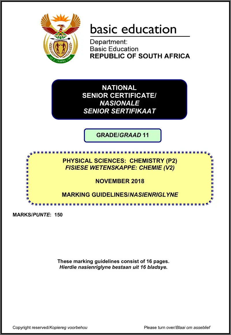 Grade 11 Physical Sciences past paper 2018 – physical sciences p2 grade 11 nov 2018 memo eng afr final