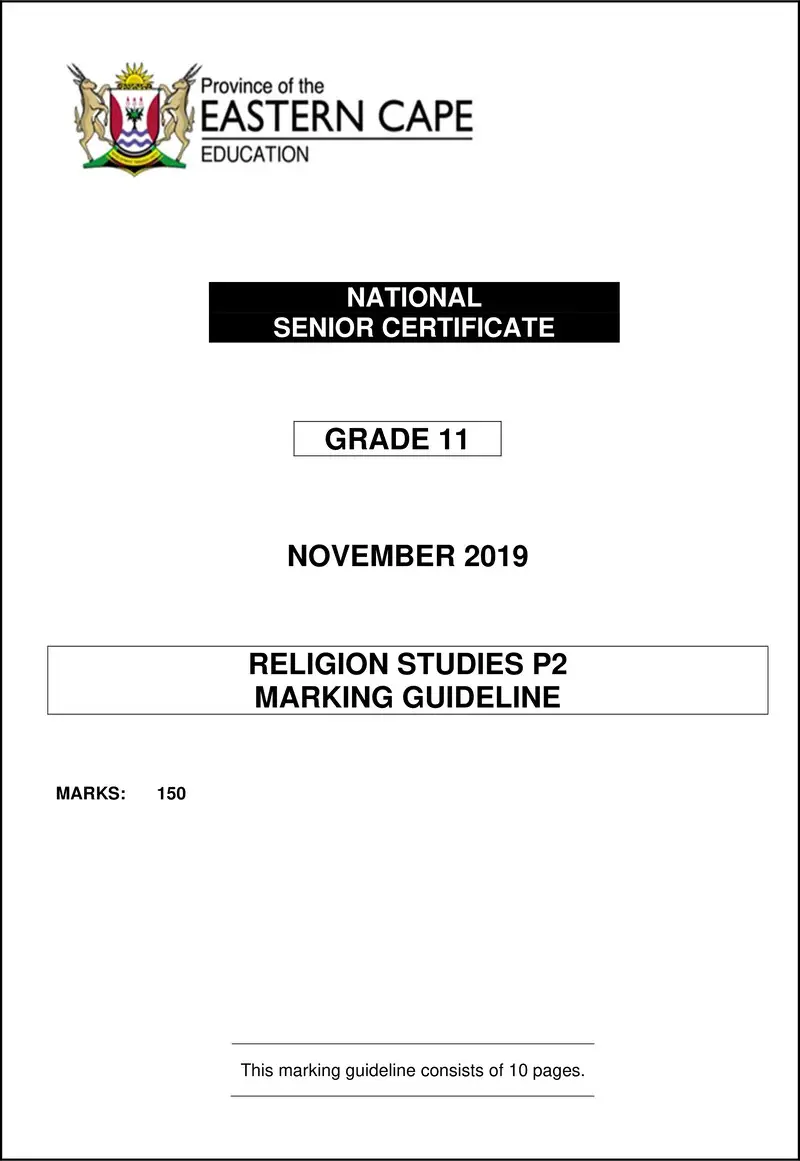Religion Studies P2 Gr11 Memo Nov2019 Eng