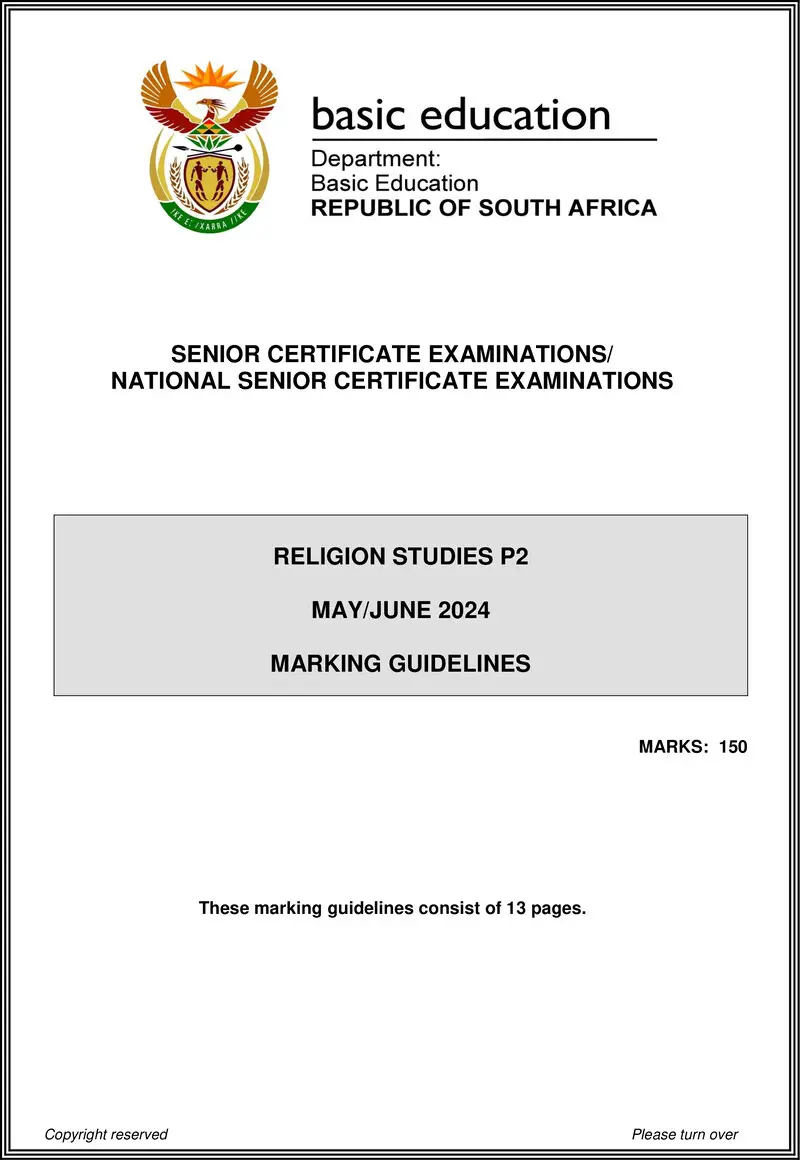 Religion Studies P2 May June 2024 Mg Eng
